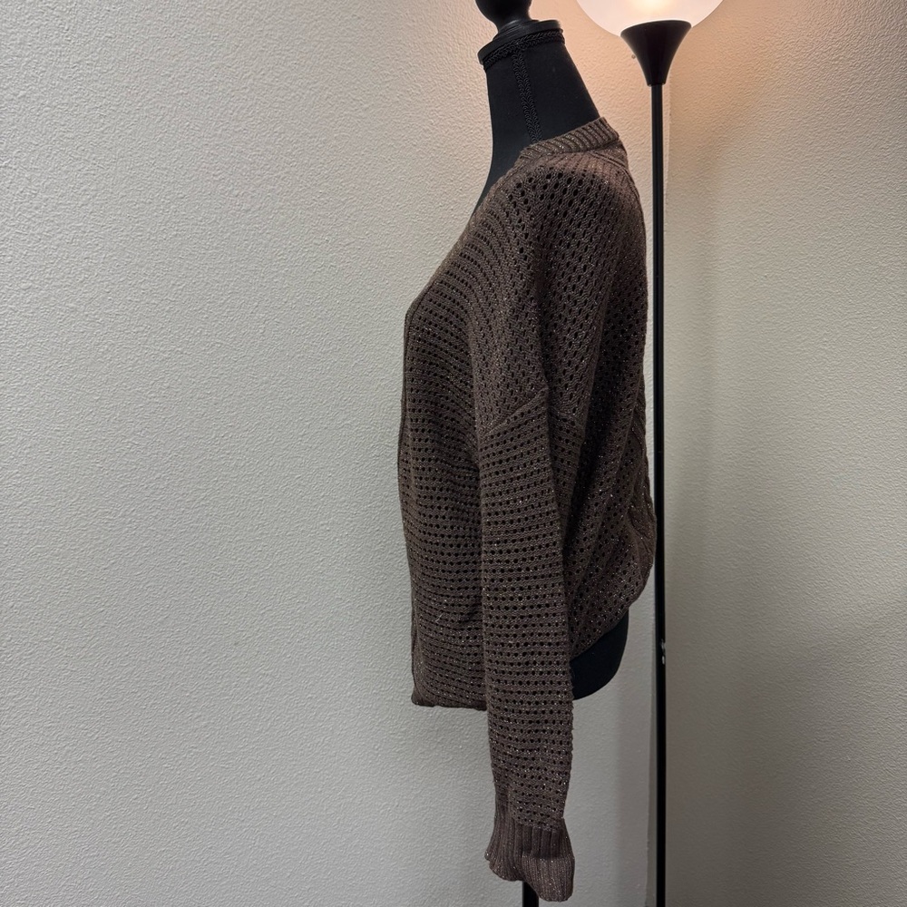Lane Bryant Brown with subtle Metallic Threading, Oversized, Deep V Neck Sweater - Picture 2 of 6